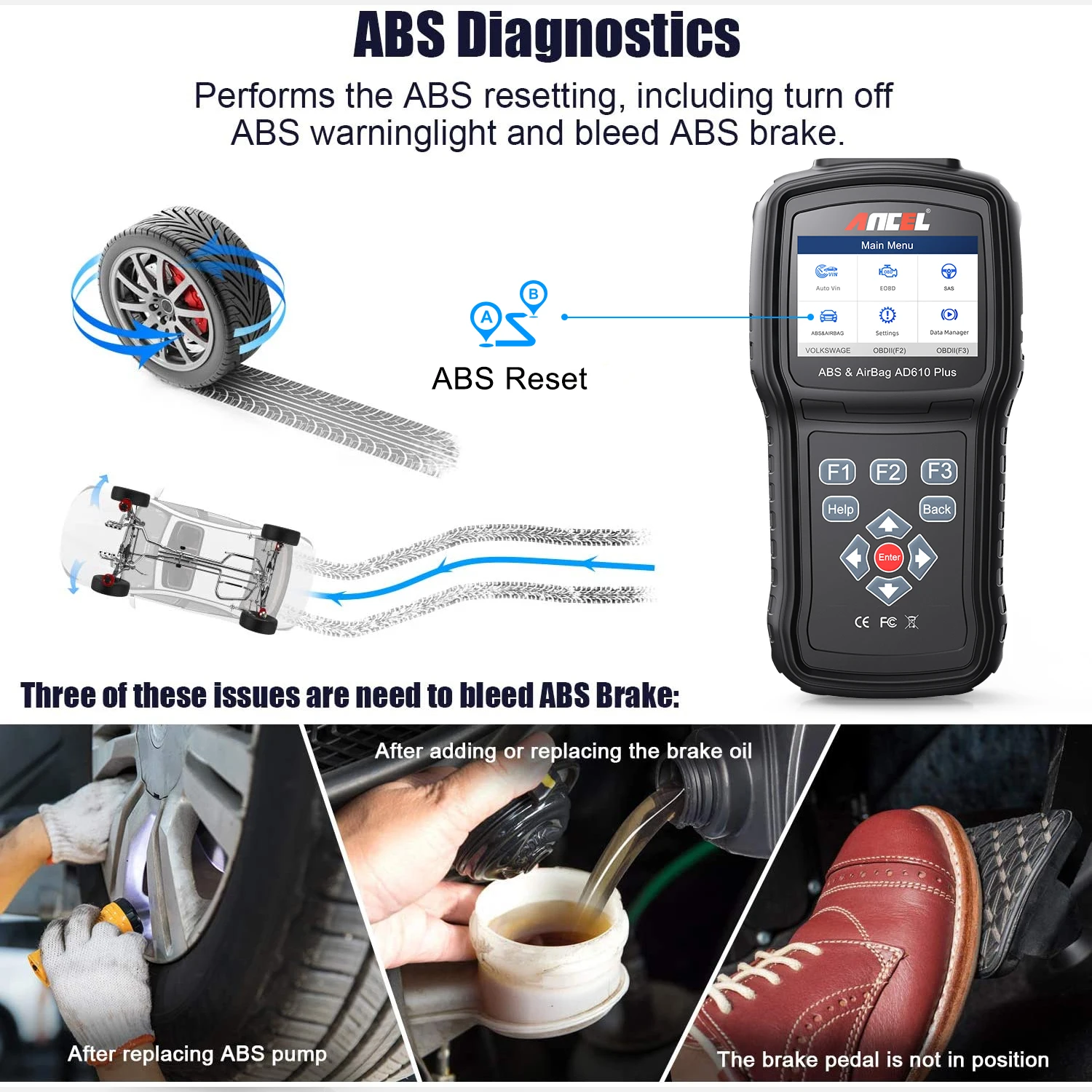Ancel AD610 Plus OBD2 Scanner ABS SRS Airabg Reset Auto Scan Tool Automotive Check Engine Code Reader OBD 2 Car Diagnostic Tools