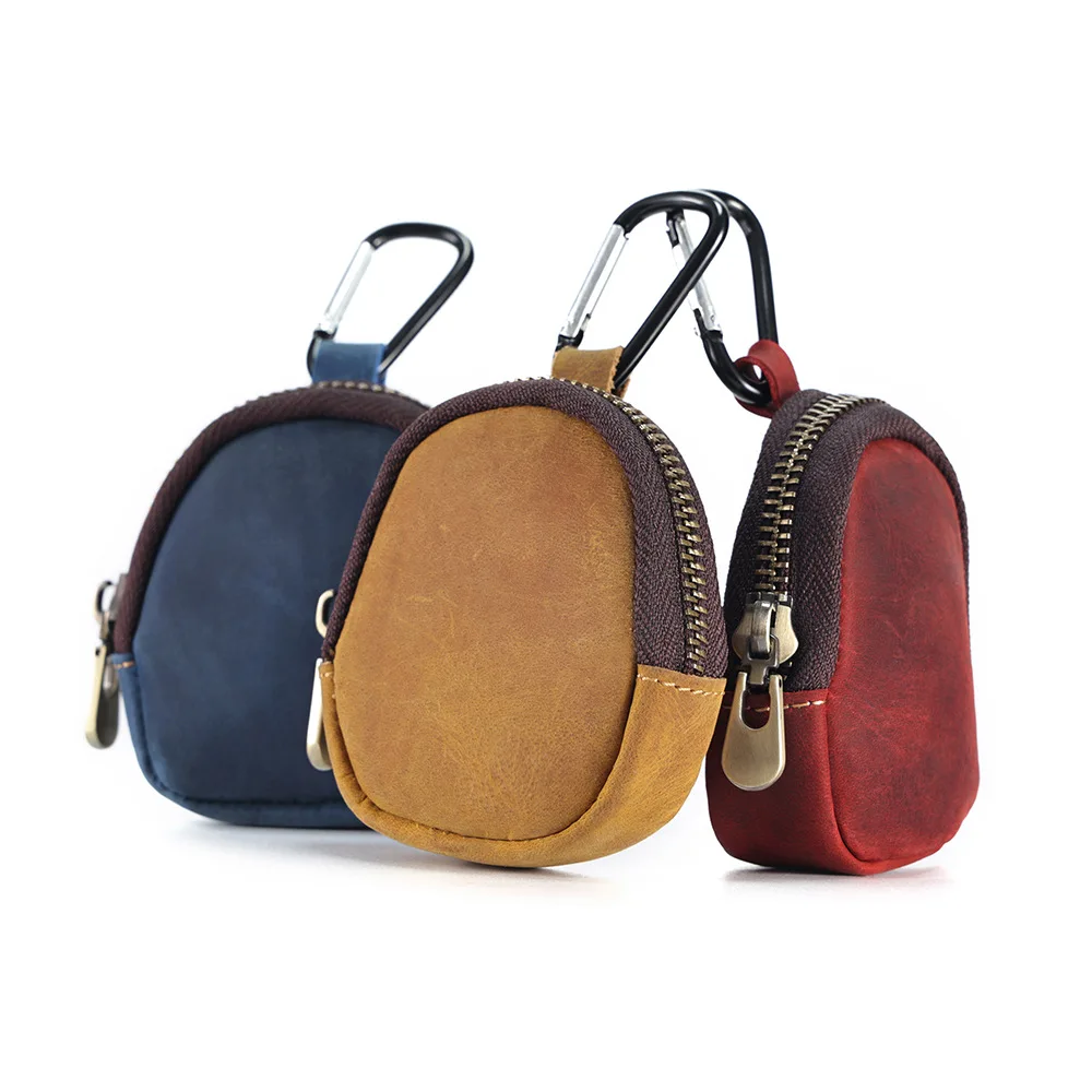 Genuine Leather Coin Purse Men's Backpack Hanging 2025 Bag Key Earphone Storage Bag Card Holder Wallets Money Pouch Outdoor new Waist Bag