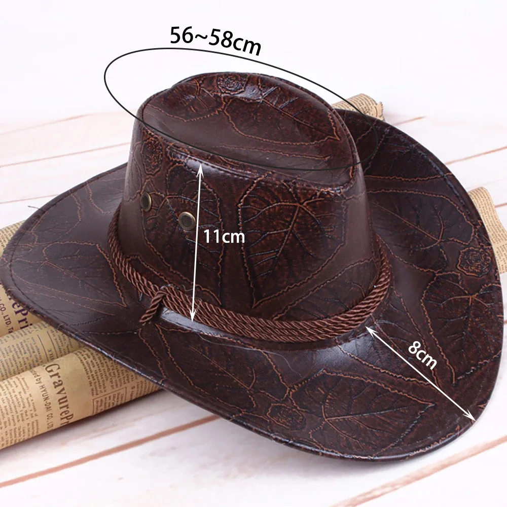 Faux Brim Leather Large Cowboy Hat Men's Vintage Coffee Felt Wide Brim Bucket Hats Man For Men Women Fedora Swanowing smile
