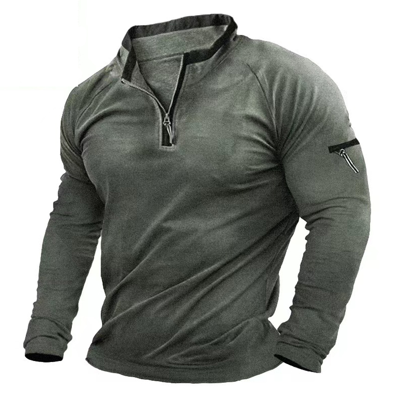 Men's Zipper Stand Neck Sweatshirt Brushed Fleece Thermal Vintage Tees Tops Pullover Training Men Long Sleeves Clothing