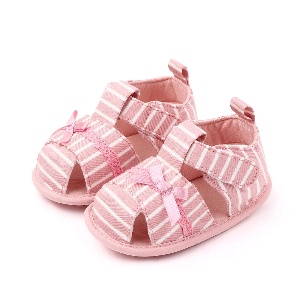 Baby Shoes Summer Baby Girl Shoes Toddler Flats Cottom Sandals Soft Sole Anti-Slip Striped Crib Toddler First Walker Beach Shoes