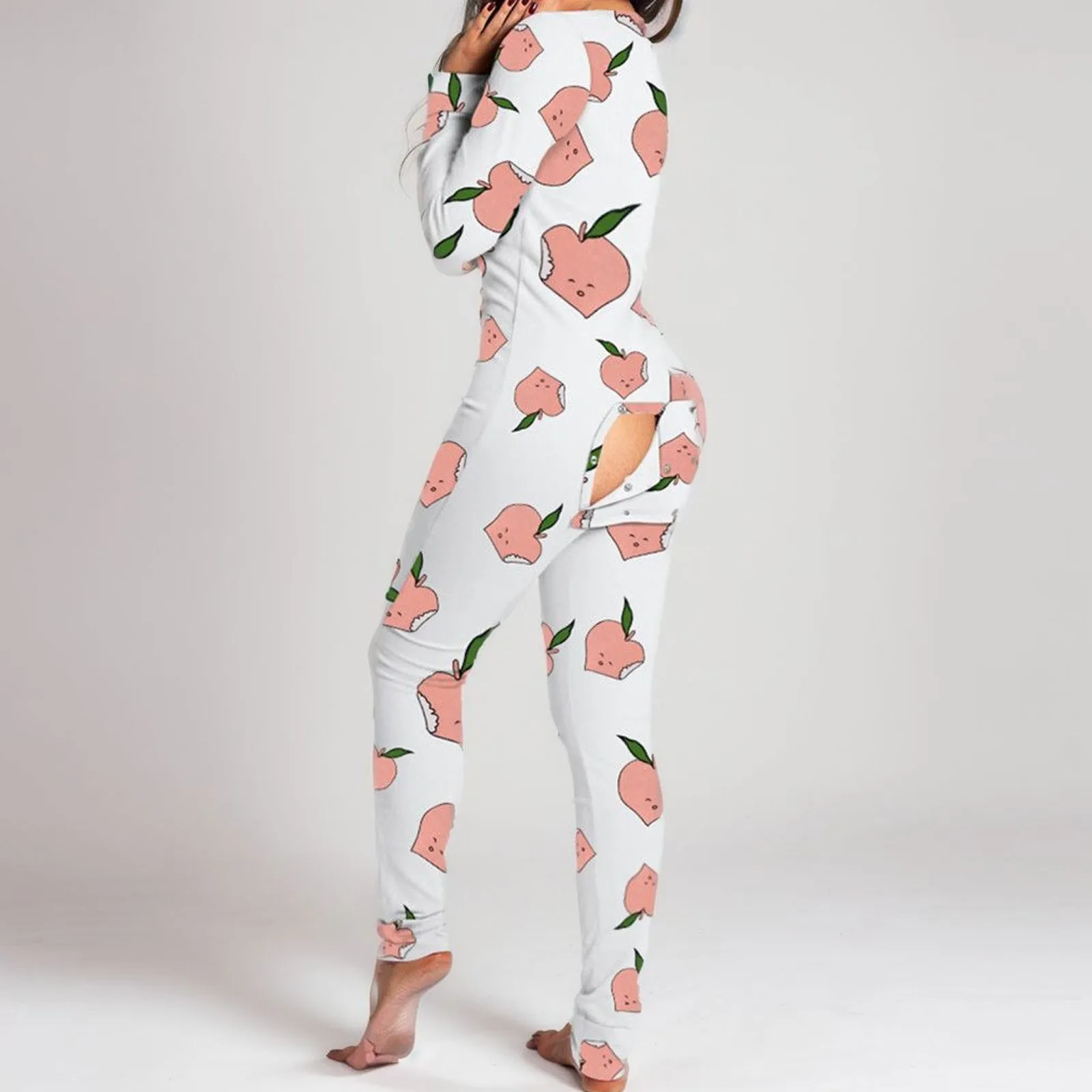 Sexy Pyjama Women'S new Jumpsuit Suit Button-Down Front Back Butt Bum Open Flap Jumpsuit Loungewear Christmas 2025 Print Buttoned New