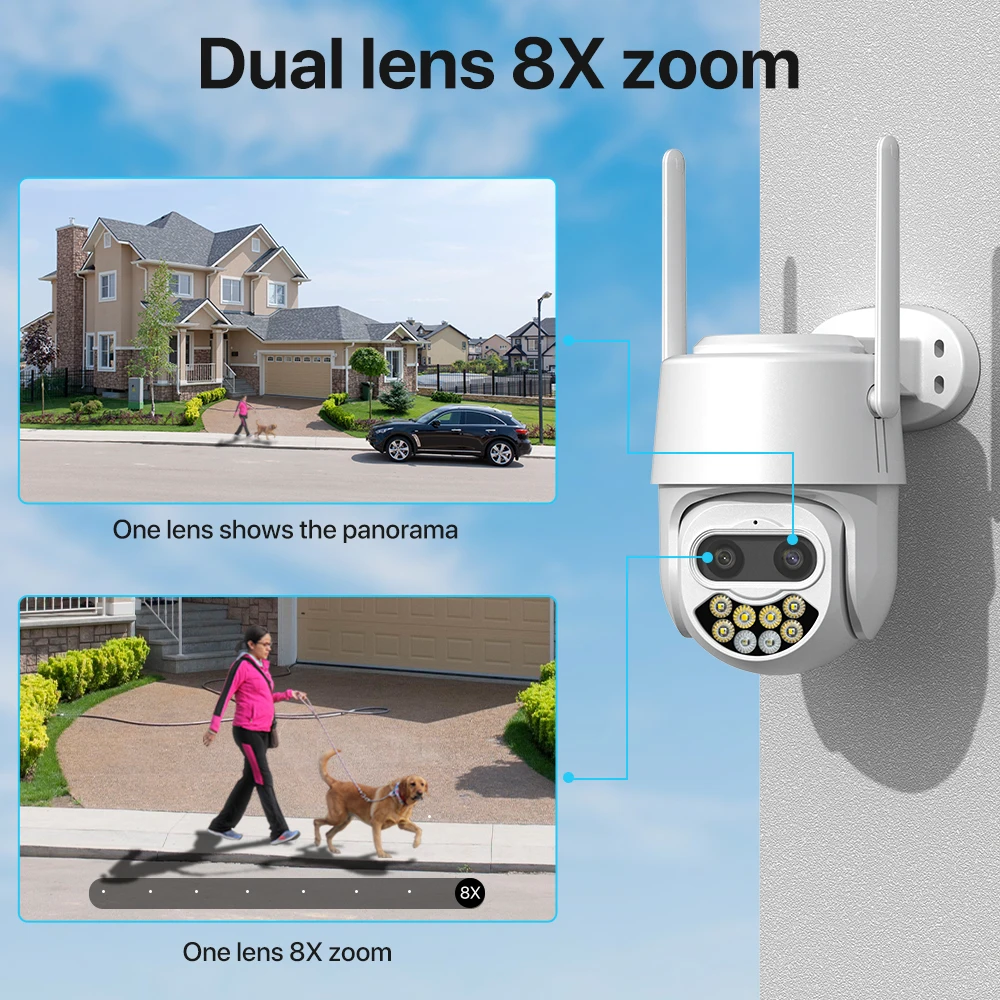 Dual Lens 4K WiFi Camera 8MP HD 8X Zoom Outdoor IP Camera 4MP 1080P Security CCTV Camera AI Auto Tracking Surveillance P2P iCSee
