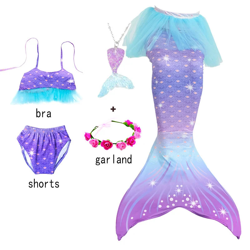 Girls Swimming Little Mermaid Tail Mermaid Costume Cosplay Children Swimsuit Fantasy Beach Bikini Can Add Monofin Fin