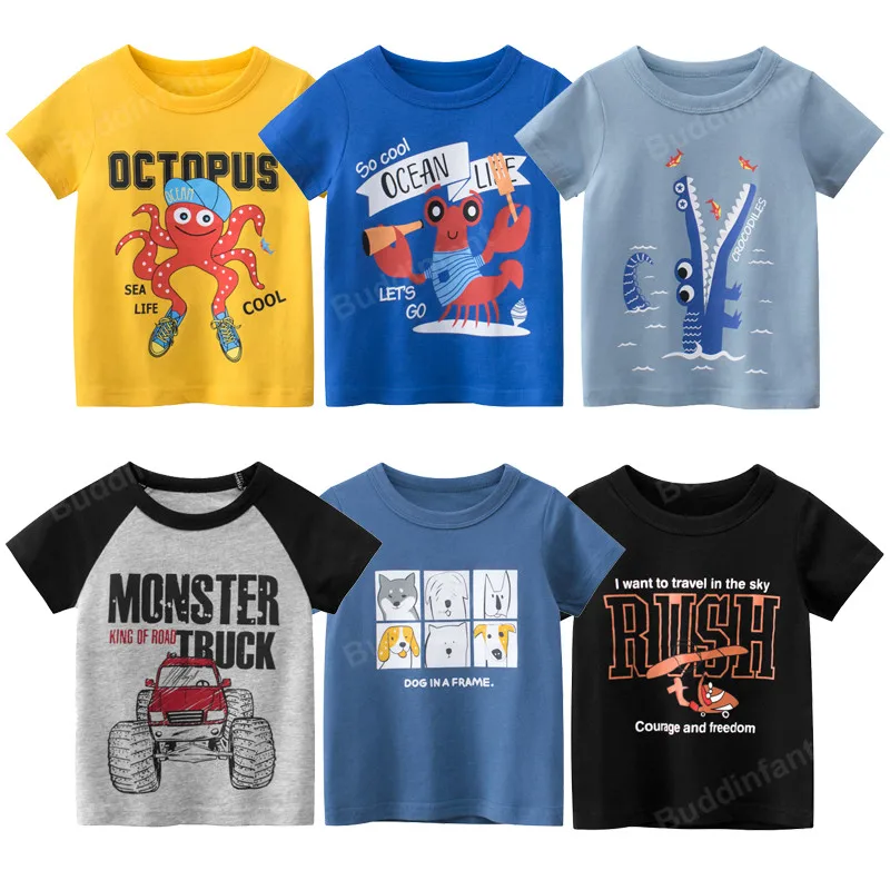 children's t-shirt boys clothes summer boys new t shirts toddler 2025 boy tops shark dinosaur truck korean kids clothing 2/5/6/7/9 year