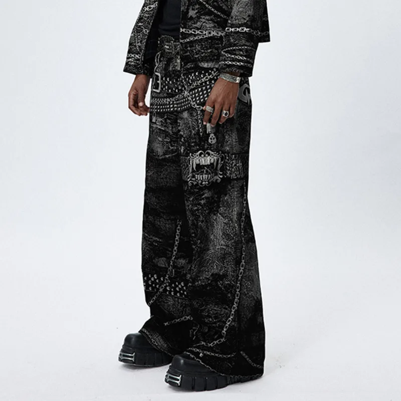 PFNW Chain Printing Men s Cargo Pants Hip Hop American Stylish Male Casuasl Trousers Overalls Autumn New W