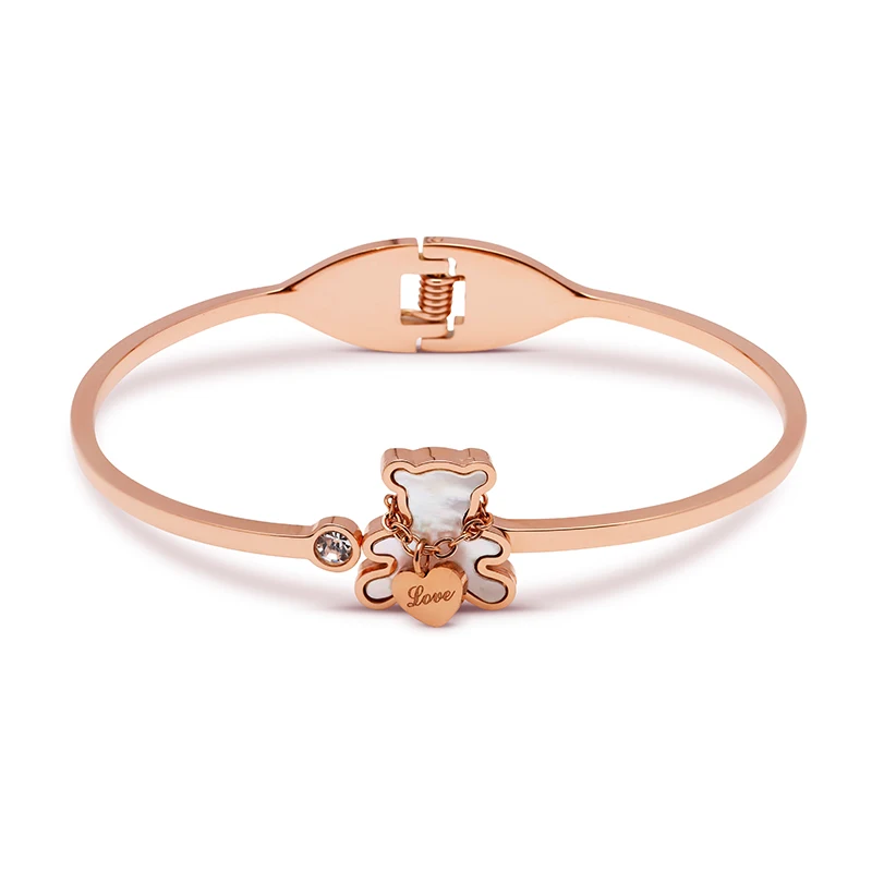 MOONLIGHT Women's Trendy Cute Teddy Bear Bangle Rose Golden Natural Shell Wristband Bangles Party Jewelry Chiristmas Gifts