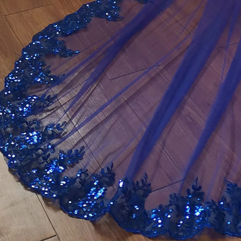 Sapphire blue veil 2023 new sequin 2025 lace veil bridal cathedral cover-up new wedding veil wedding accessories jewelry with hair comb