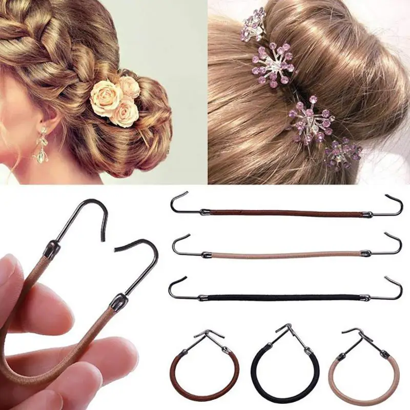 5pcs Ponytail Rubber Elastic Clips Rope Women Gum Hooks Hair Accessories Hair Ties Hairbands Styling Tools Holder Bungee Bands