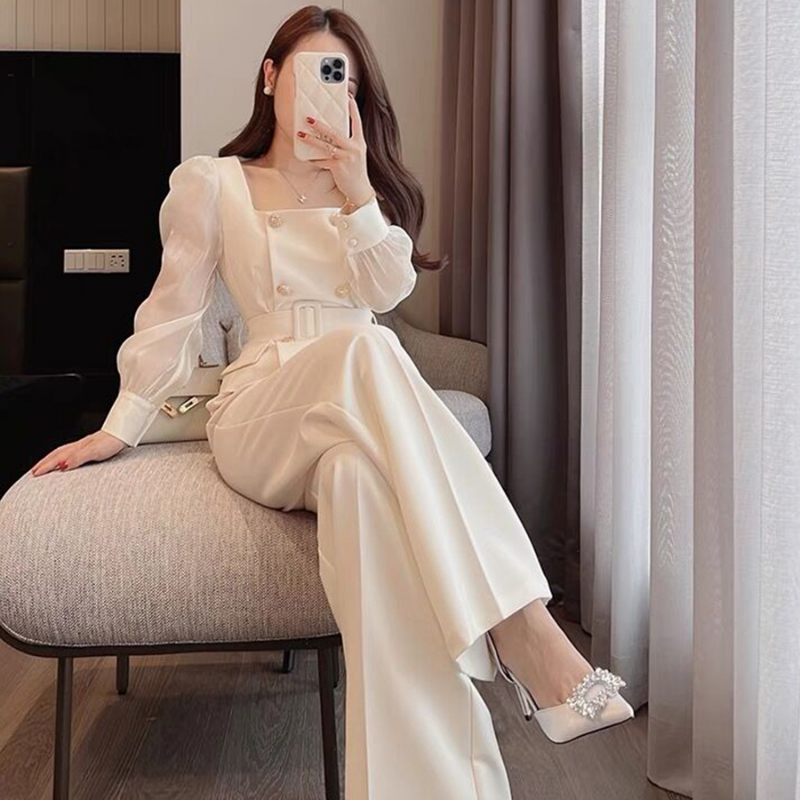 2025 Women's 2 Pant new Set White Two Pieces Sets Pants for Woman Wide Leg Party Trousers Suits Blazer and Outfits Co Ord Classy Clothes