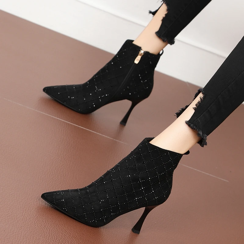 Shoe Women's Autumn Boots Heeled Shoes Botins Luxury Brand Woman Stripper Heels Vintage Sexy Rhinestone Ankle 2022 Free Shipping