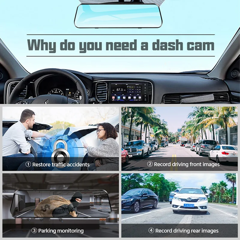 E-ACE A20P car dvr Car Mirror Rearview Dash Cam Car Mirror dash cam for cars dvr in the car car assecories Dashcam