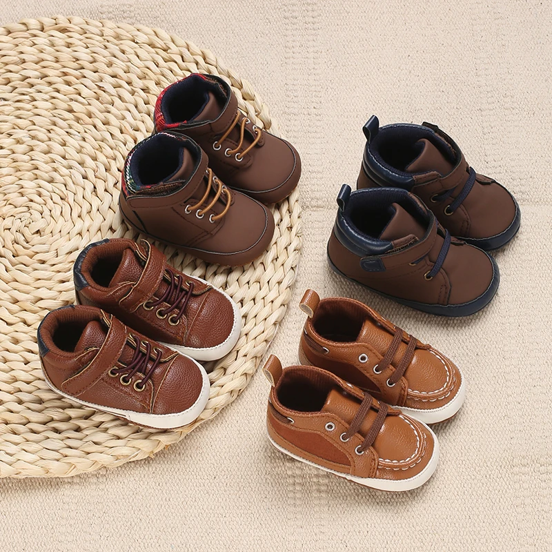 Super Cute Brown Baby Shoes 3 to 18 Month for Toddler Boys and Girls Baby Sneaker Soft PU Leather Baby Casual Shoes