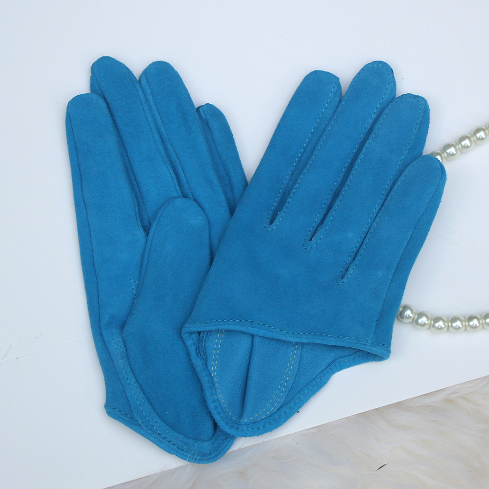 Women's Suede Leather Gloves with Half Palm Design - Super Soft Sheepskin Material