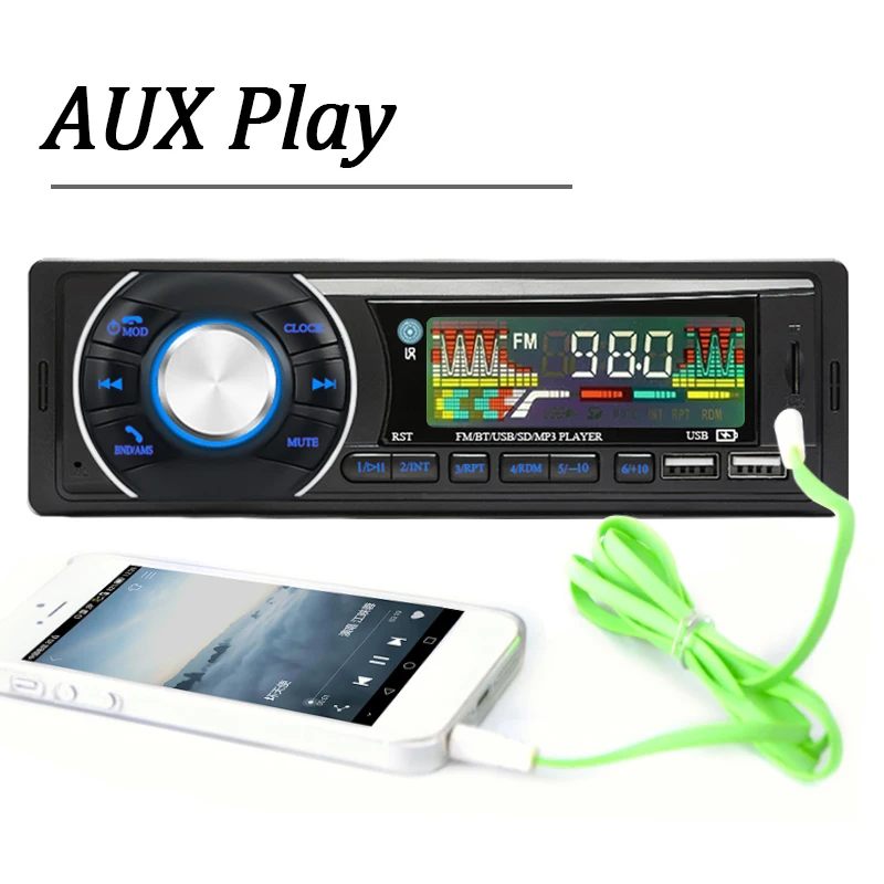 Car Audio Radio 1din Bluetooth Stereo MP3 Player FM Receiver 12V Support Phone Charging AUX/USB/TF Card In Dash Kit