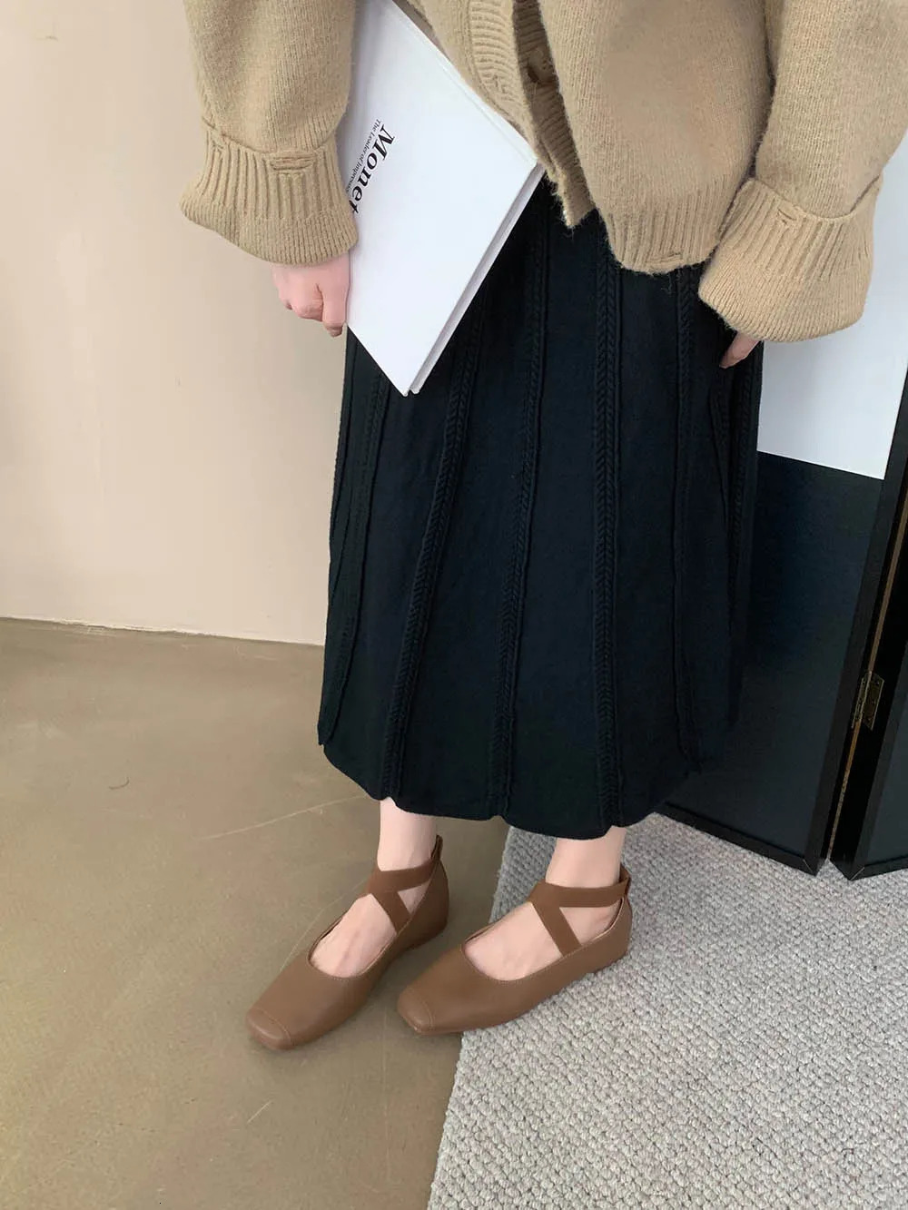 Square Toe Women Loafers Ballet Dance Shoes Flat Low Heels Arrivals Black Beige Khaki Brown Dress Sandals Pumps Size 39 240321