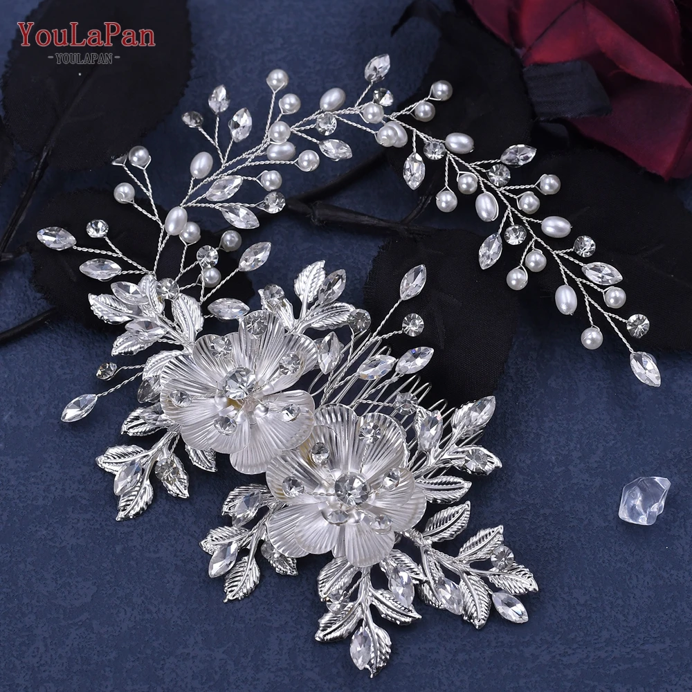 YouLaPan Alloy Flower Wedding Headband with Comb Elegant Pearls Bride Headpiece Girls Woman Headwear Bridal Hair Jewelry HP511