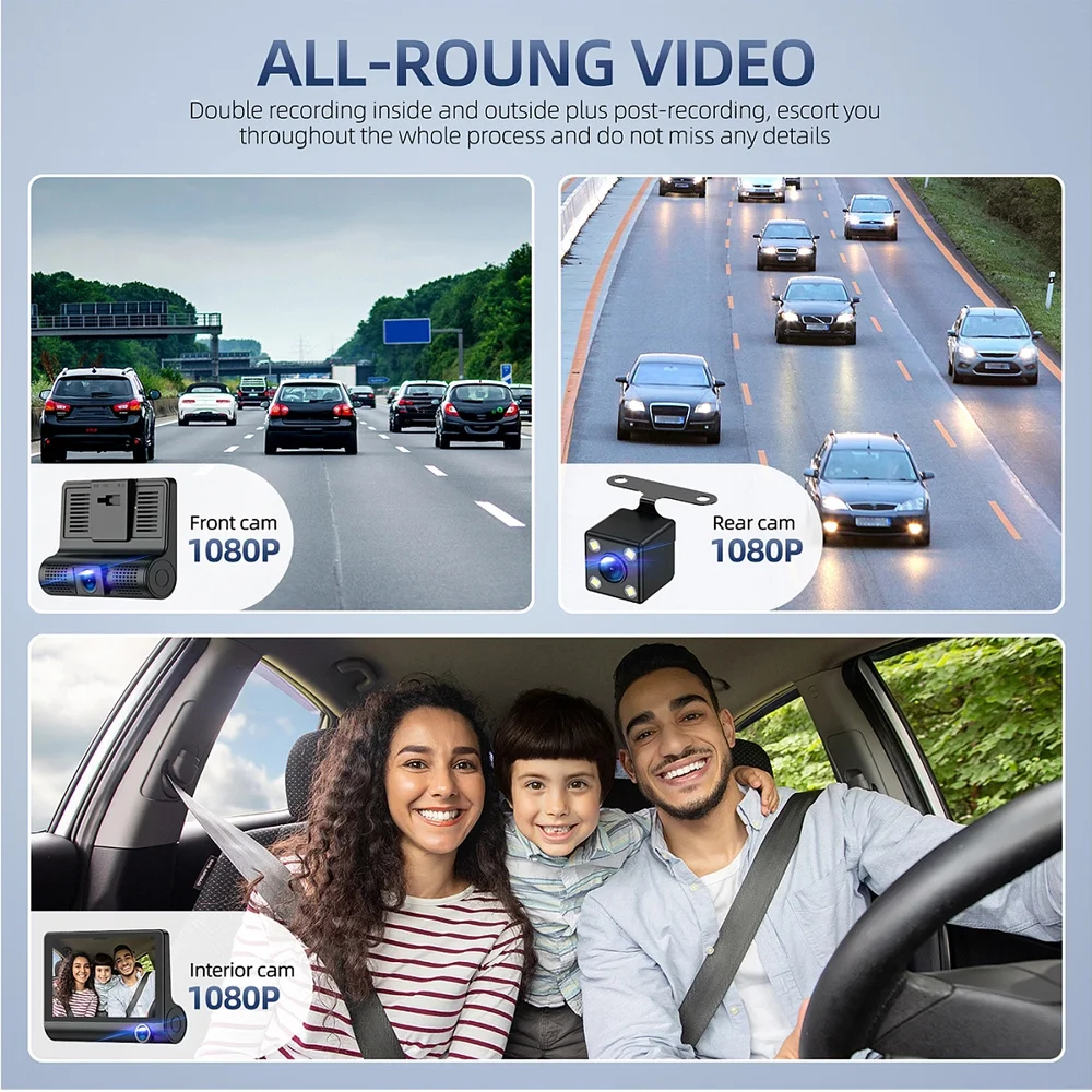 3 Cameras Car DVR 1080P 4.0 Inch Dash Cam for Cars Video 2025 Recorder Auto Registrator Dvrs new Black box Rear View Camera for vehicle