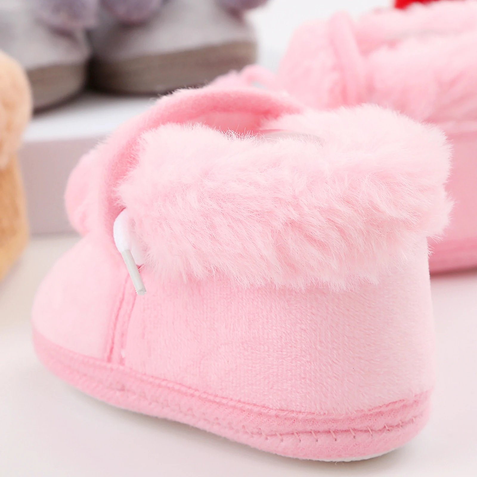 Winter Infant Baby Girls Snow Boots Warm Plush Bobble Decorated First Walker Fluff Balls Thicken Boots Shoes 0-12 Months