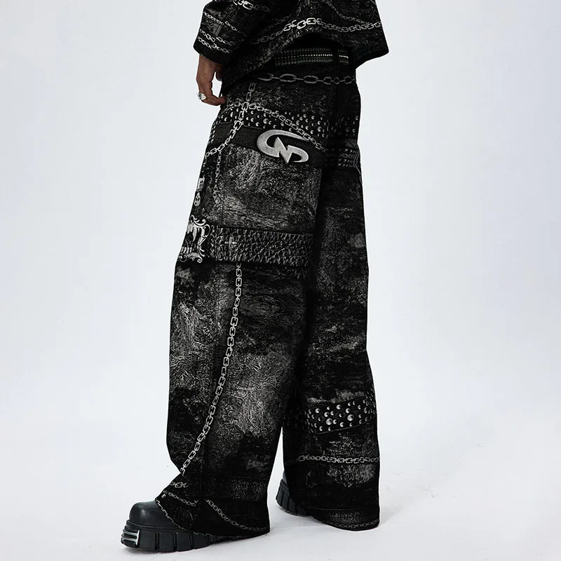 PFNW Chain Printing Men s Cargo Pants Hip Hop American Stylish Male Casuasl Trousers Overalls Autumn New W