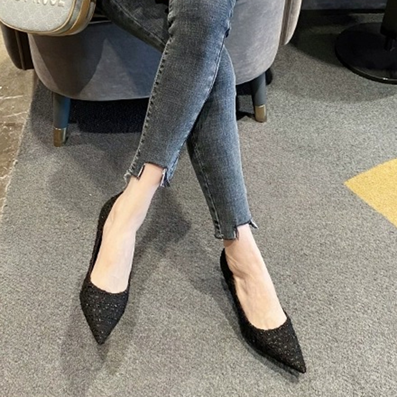 Cloth Tweed Pointed Toe Pumps Ladies Elegant Thin High Heels Office Women Brand Designer Slip On Stiletto Heel Party Shoes 3198