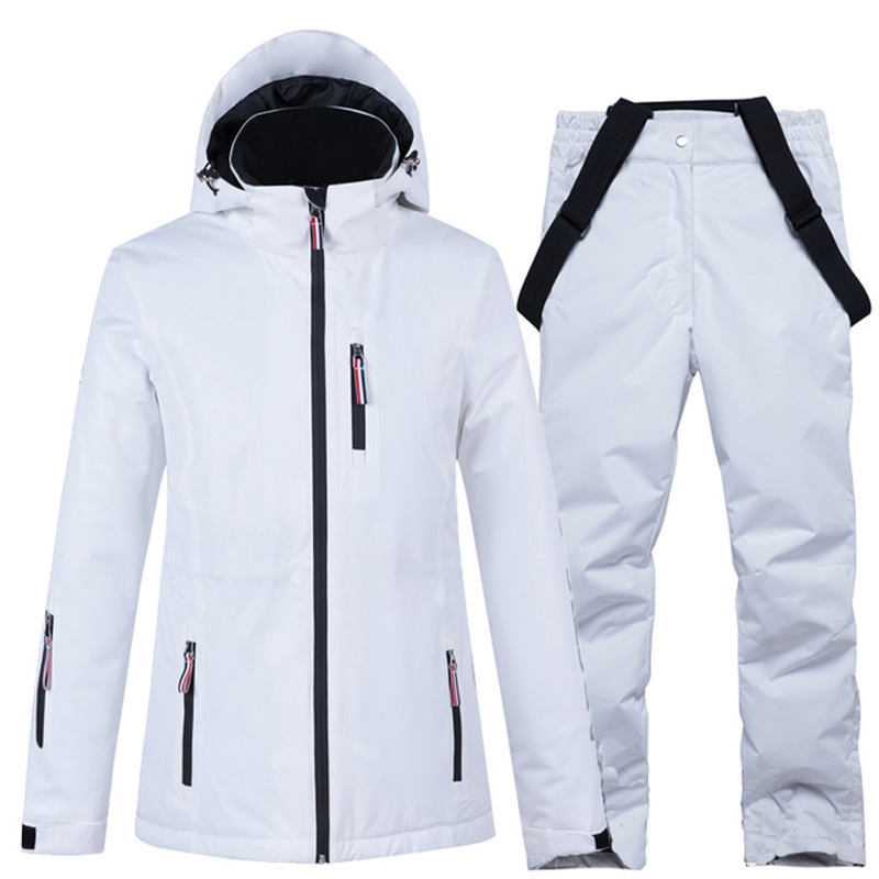 Pure White Ski Jackets and Strap Pants for Women, Snow Wear Clothing, Snowboard Suit Sets, Waterproof, Winter Costume for Girl ce007 5 09075