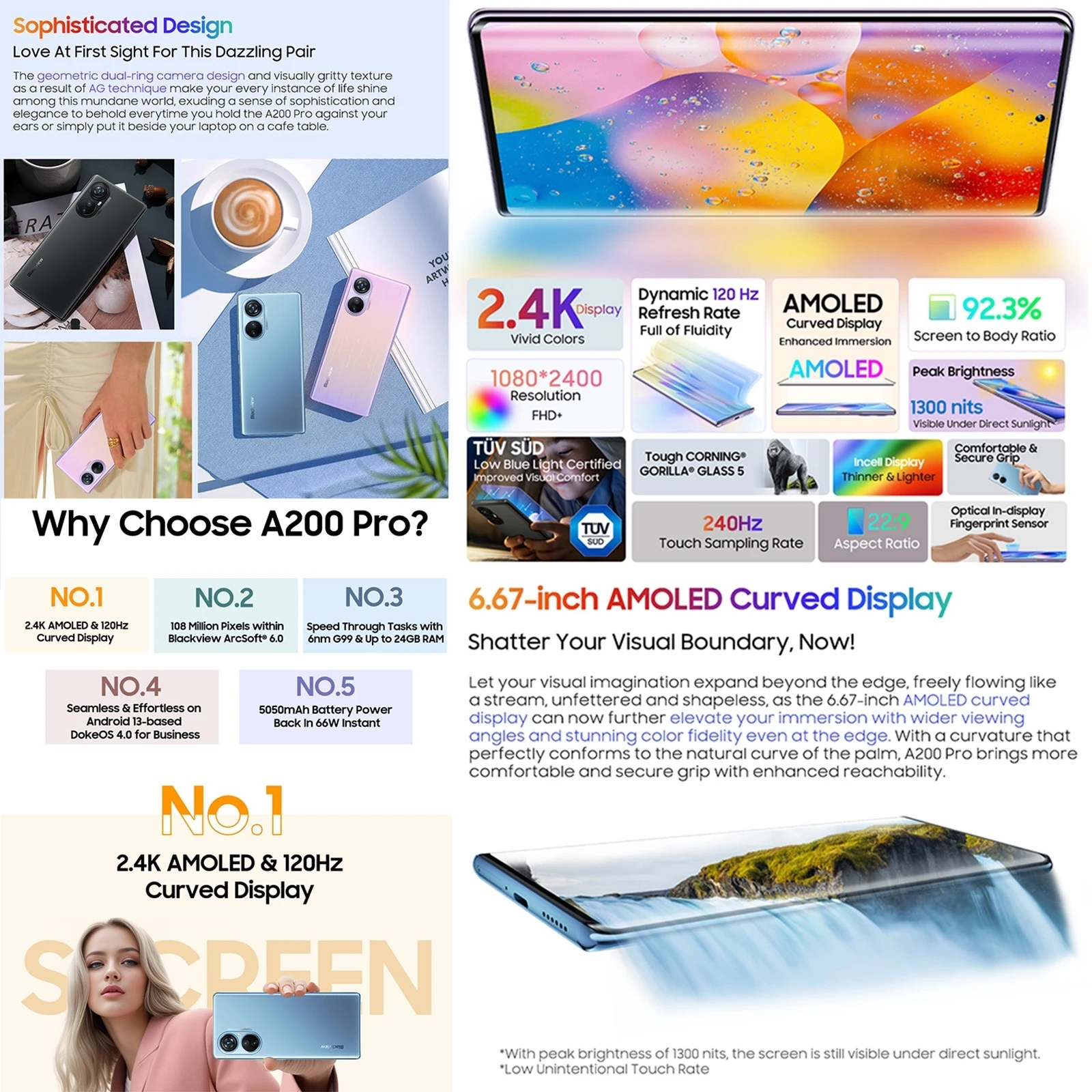 Pro Blackview A200 Smartphone 12GB+256GB 108MP Camera 6.67 inch Android13 Helio G99 Octa Core 4G NFC Cellphone 66W Fast Charging 12GB+256GB smile 12GB