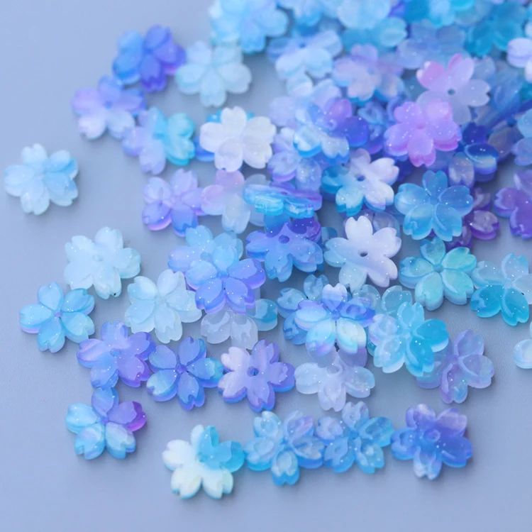 Resin 10-50pcs Flower 12mm Petal Beads for Jewelry Making Components DIY Cherry Blossoms Charms Pendants Loose Spacer Bead smile