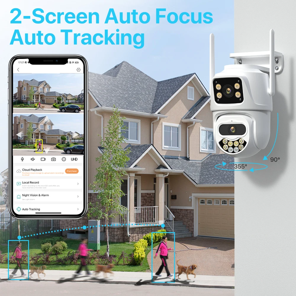 Dual Lens Dual Screen IP Camer 4K 8MP HD PTZ WiFi Security Camera Outdoor 4MP HD Auto Tracking CCTV Surveillance iCSee