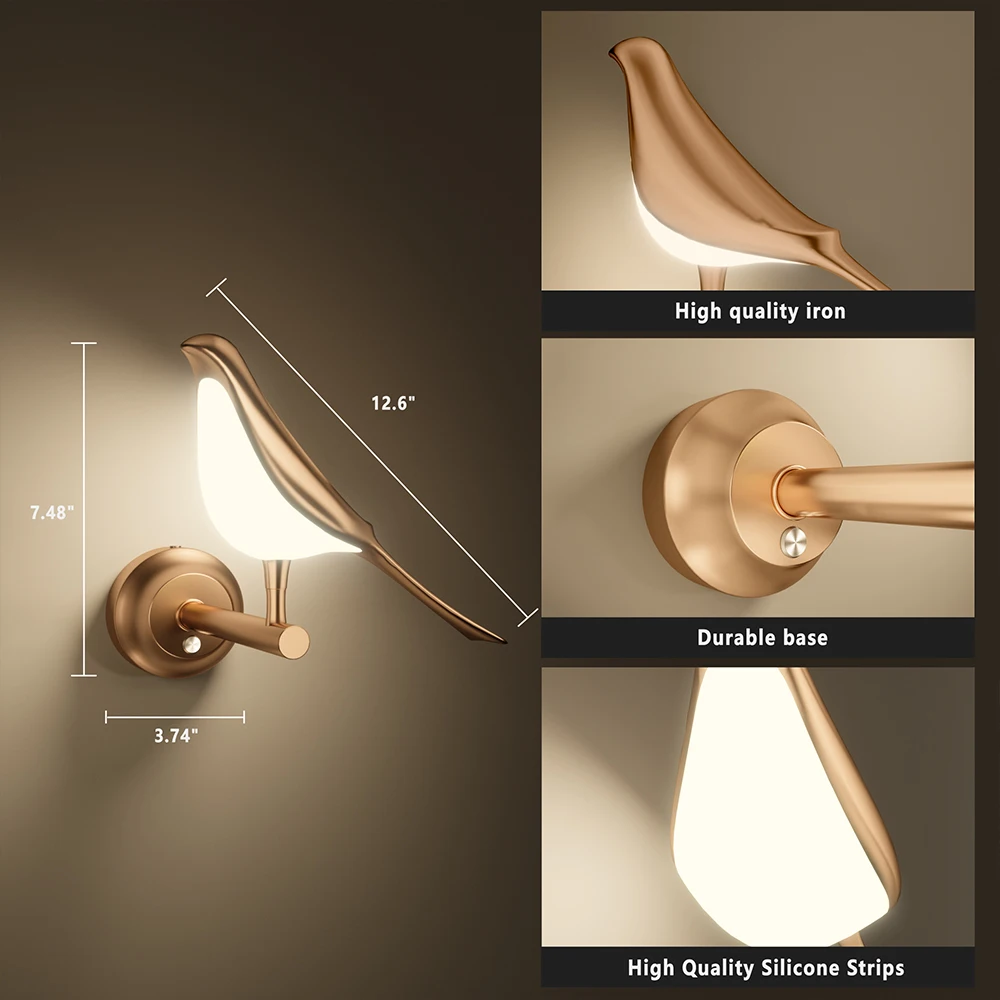 2025 Gold new Bird Led Wall Lamp Acrylic Rotatable Wall Lamp Novelty Light Fixture Bedside Hanging Light Staircase Bedroom Indoor Sconce