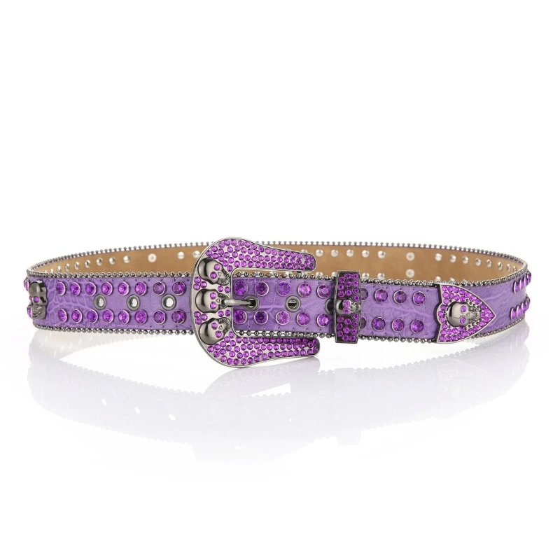 Rock Buckle Belts Woman Skull Decor Waist Belts Western Cowgirl Y2K Girls Belt for Jeans Men