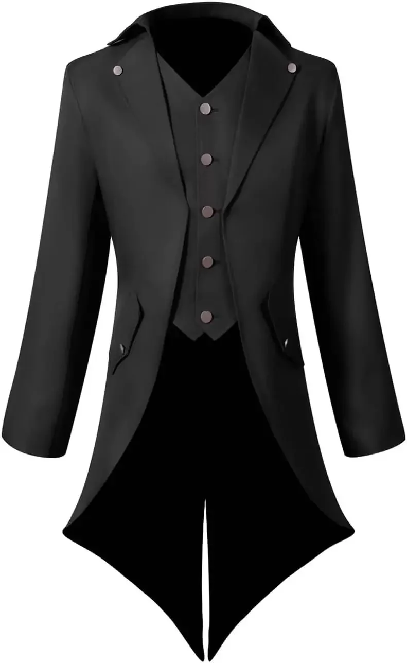 new Lioop Men's Steampunk Vintage 2025 Tailcoat Dovetail Jacket Gothic Victorian Frock Coat Uniform Costume