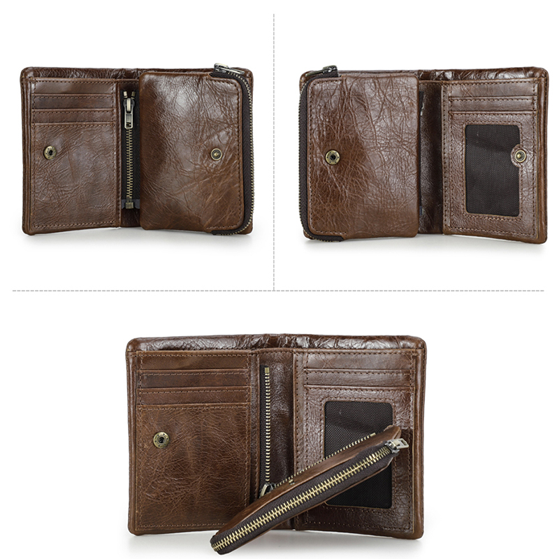 CONTATC'S New Short Wallet Men Genuine Leather RFID Bifold Wallet with Credit Card Holder Luxury Zipper Male Coin Purse Small