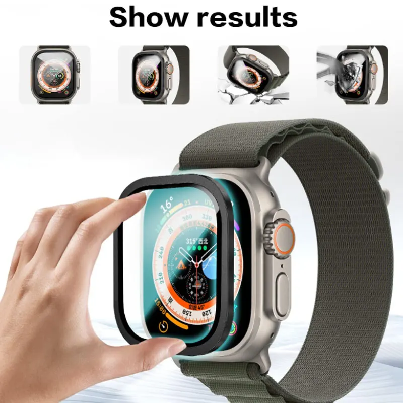 for Apple Watch Ultra mm Cover Metal Case Tempered Glass Screen Protector Waterproof Protective Bumper iWatch Clear Film