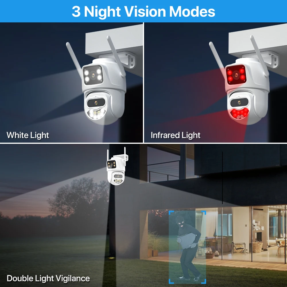 Telecamera IP WiFi esterna 4K 9MP HD 8x Zoom telecamera PTZ a tre obiettivi sorveglianza di sicurezza a doppio schermo CCTV Cam 8MP Ai Tracking iCSee