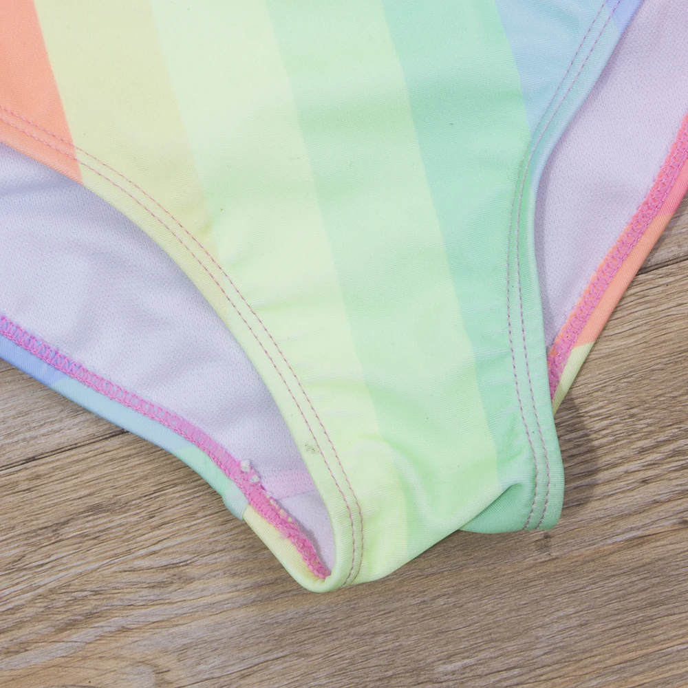 7-14 Years Rainbow Print Kids Girls One Piece Swimsuit Children Baby Summer Swimwear Monokini With Belt Brand Child Bathing Suit