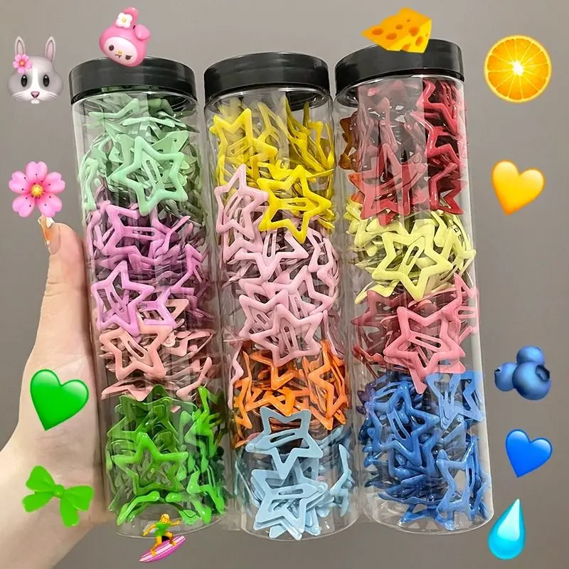 10/20Pcs Y2K Bobby Pin Girl Colorful Stars Barrettes Metal Snap Clips Korean BB Hairpins Crab Stick Headwear Hair Accessories