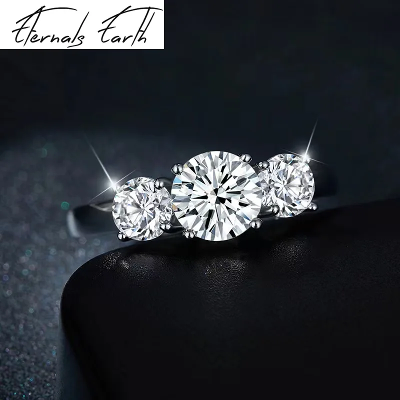 925 Sterling Silver 2/4 Carat Moissanite 3-Row Ring, Fashionable Design, High-End Light Luxury Niche Gift For Women Girlfriend