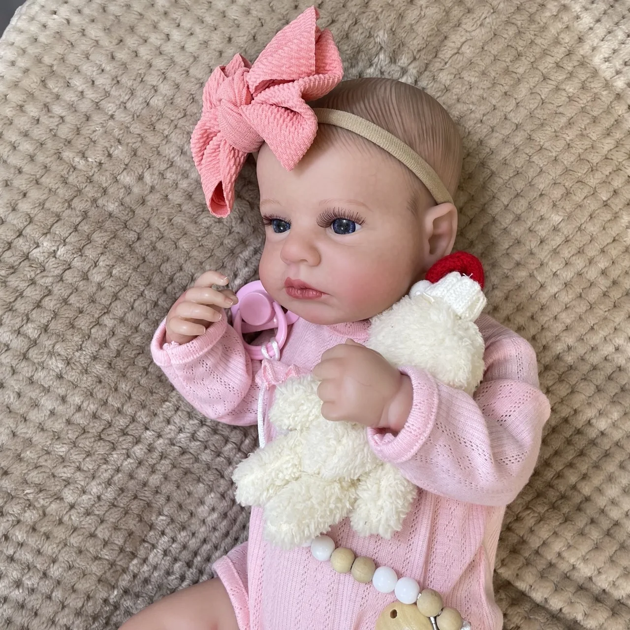 50CM Finished Reborn Baby Doll LouLou Awake Open Eyes Lifelike Newborn 3D Skin Handmade Toy Figure Birthday Gift For Girls