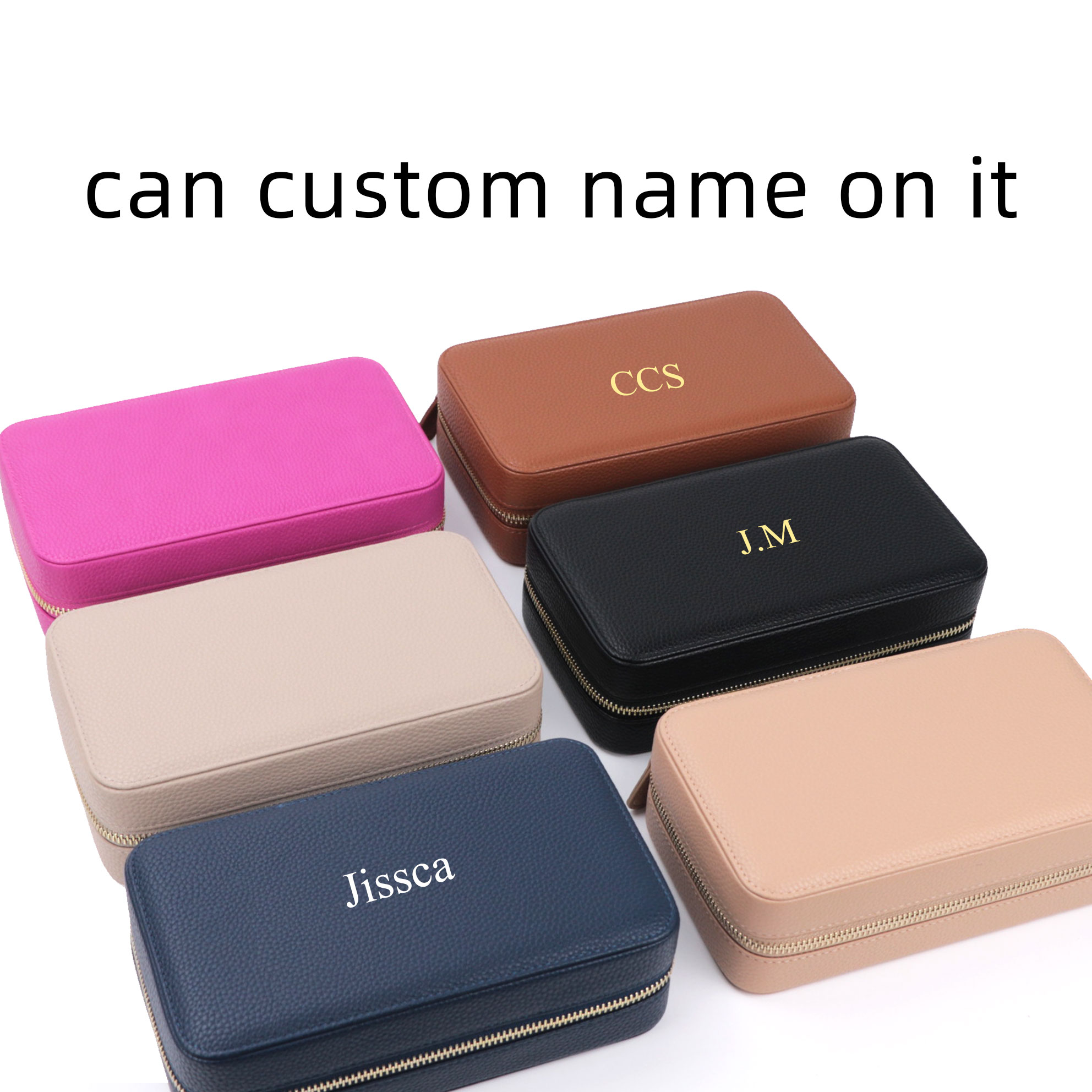 Custom Name Pebble Leather Medium Travel Jewelry Box Foil Embossed Jewelry Storage Box Jewelry Bag Stud Necklace Storage