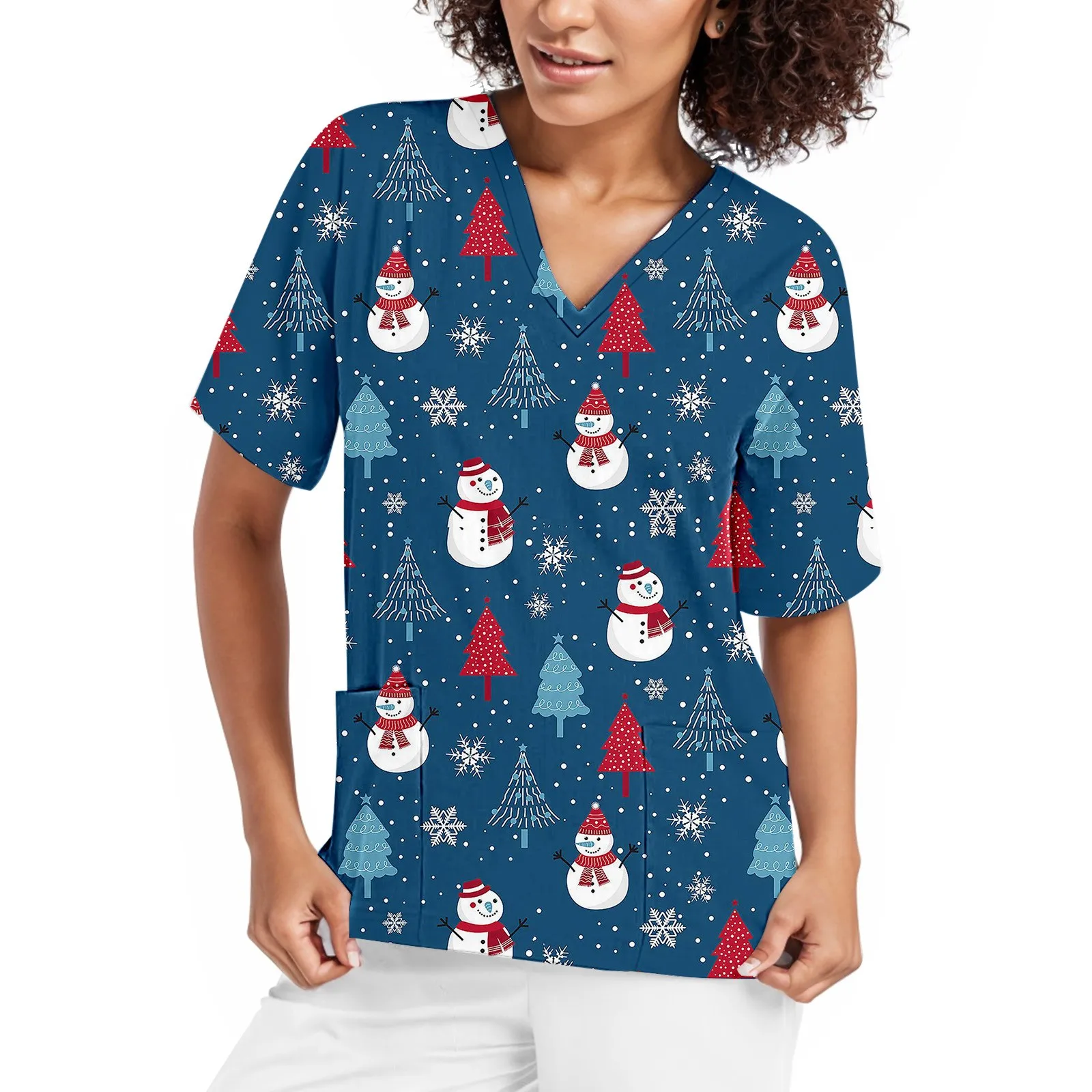 New Cute Scrubs Medical Uniforms Women Men Nurse Accessories Clinical Uniform Dentist Work Blouse Vet Spa Christmas Scrub Tops