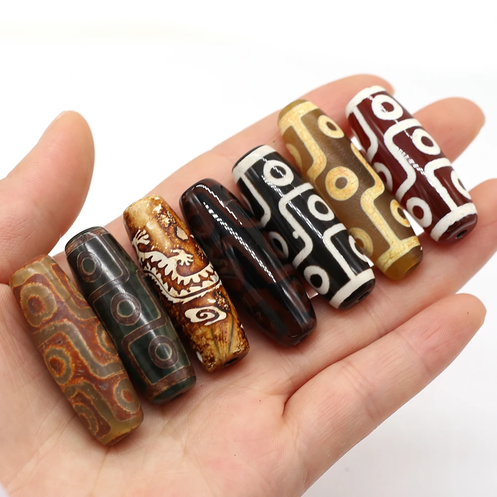 Tibet Dzi Natural Agates Bead Through Hole Vintage Natural Stone Bead for Making DIY Jewerly Necklace Earrings Gift 14x40mm
