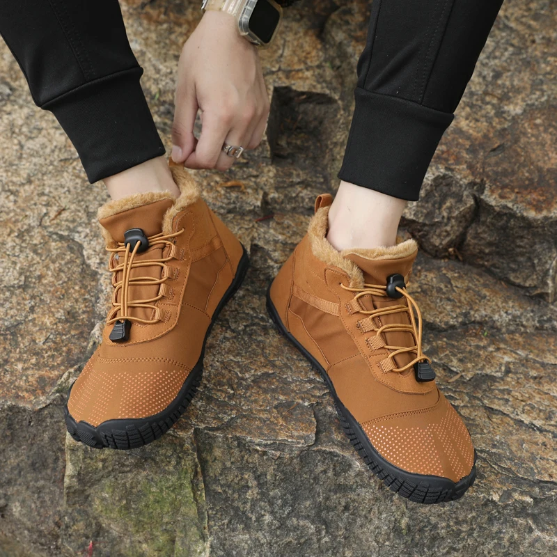 Waterproof Men Boots High Top Casual Shoes Winter Sneakers Plush Warm Snow Shoes Barefoot Shoes Big Size 36-47 Women Men Boots