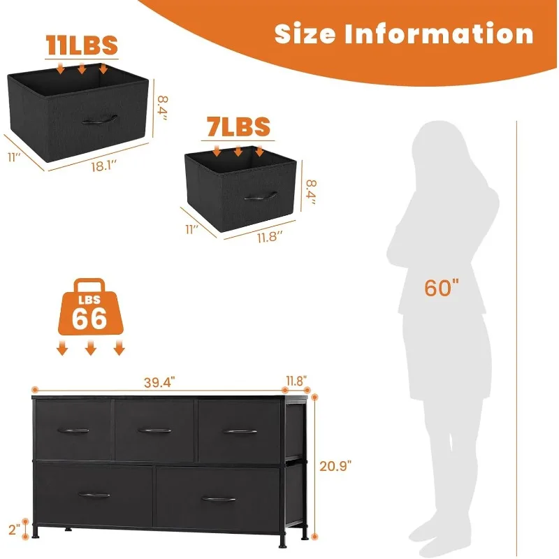 Dresser Sweetcrispy for Bedroom with 5 Fabric Drawers, Small Chest Storage Tower, Organizer 2025 Units for Clothing Closet Drawers, Tower,