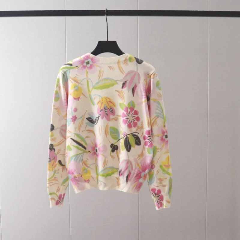 Women Sweaters new Brand High Quality Flowers Print Wool Knit Tops Long 2025 Sleeve Jumper Jersey Blouses New Korean Style Cute