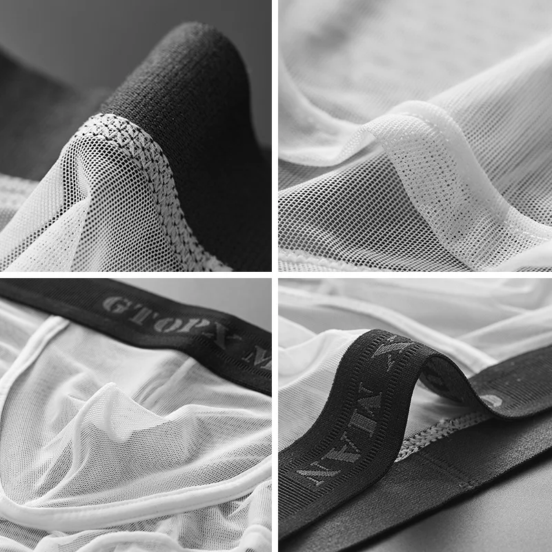 Underwear Men's Full Mesh Boxers Thin Ice Silk U Convex Low Waist Transparent Sexy Boys Underwear