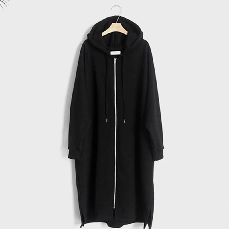 2023 Autumn Woman Long Coat Lady Loose Casual Grey Black Almond Blue Women's Hoodies Coat New Hoody Zip Up Pockets Long Sleeves