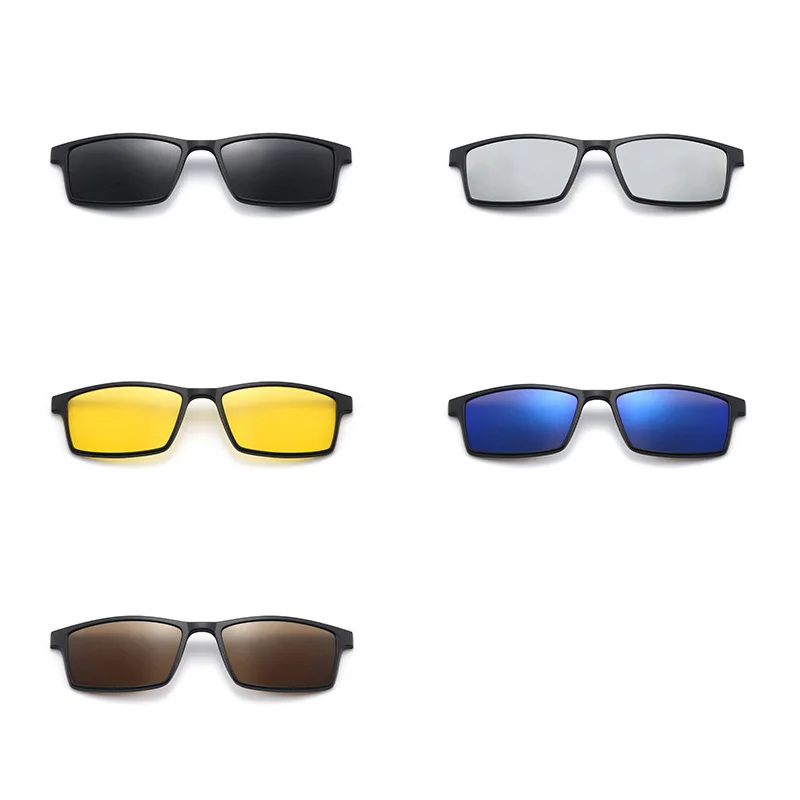 5 In 1 Rectangle Magnet Sunglasses Men Polarized Clip On Glasses for Men Half Metal Frame Male 0 Diopter Optic Myopia Eyewear