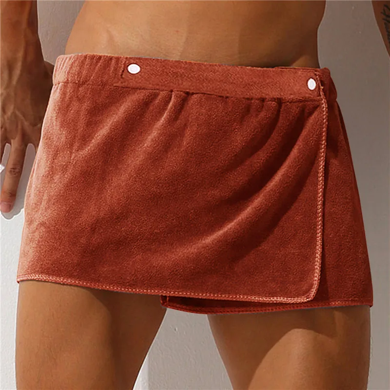 New Men Shorts Bathrobe 2025 Sleep Bottoms Microfiber Pamas Men new Nightwear Short Towel Pants Side Split Bathrobe Culottes Soft