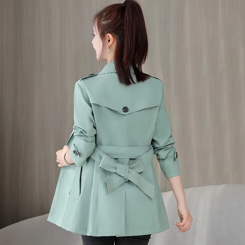 Spring Autumn Trench Coat Women Double Breasted Slim Casual Outwear Female Windbreaker Lining With Belt Long-Sleeved Top Clothes